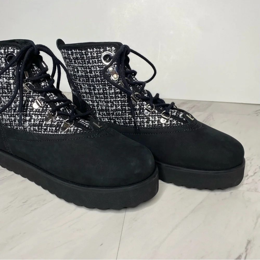 Larroude Vail Black Tweed Lace Up Winter Boot 7 1/2